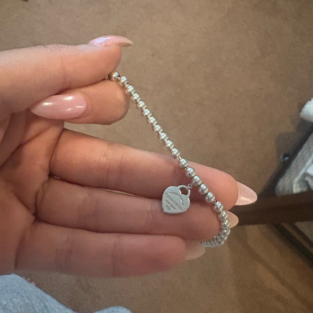 Tiffany & Co. Silver Beaded Bracelet with Heart Charm
